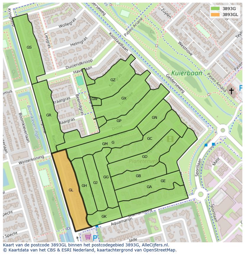 Afbeelding van het postcodegebied 3893 GL op de kaart.