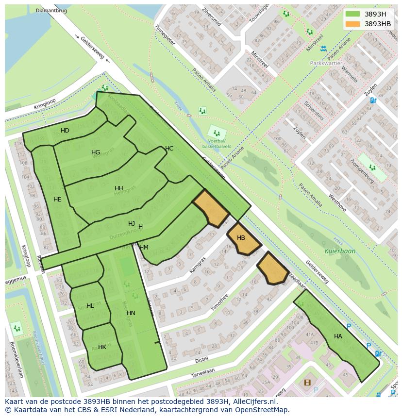 Afbeelding van het postcodegebied 3893 HB op de kaart.