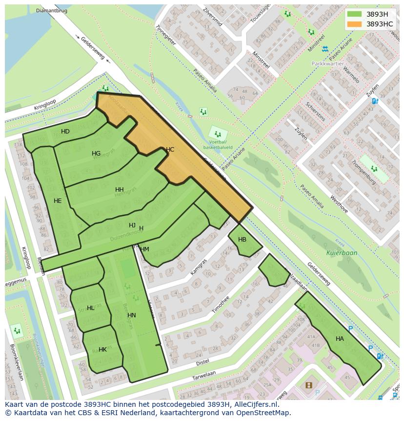 Afbeelding van het postcodegebied 3893 HC op de kaart.