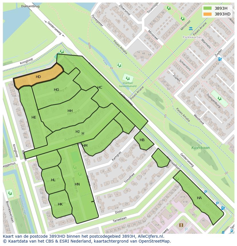 Afbeelding van het postcodegebied 3893 HD op de kaart.