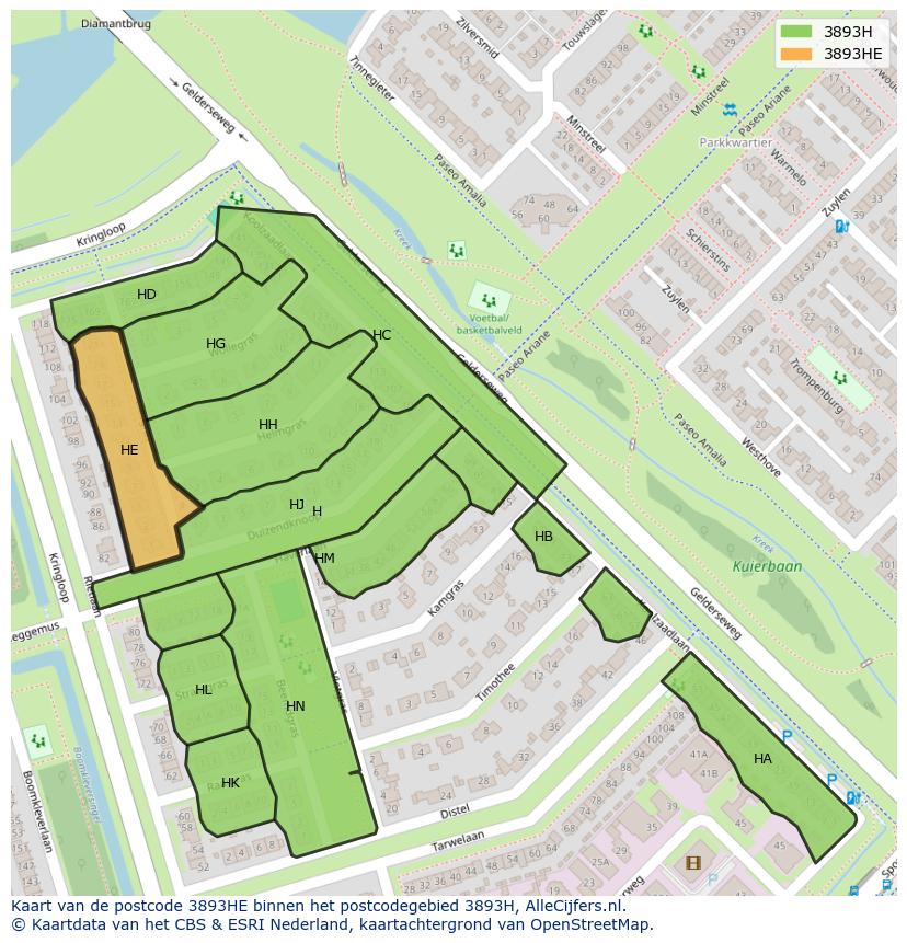 Afbeelding van het postcodegebied 3893 HE op de kaart.