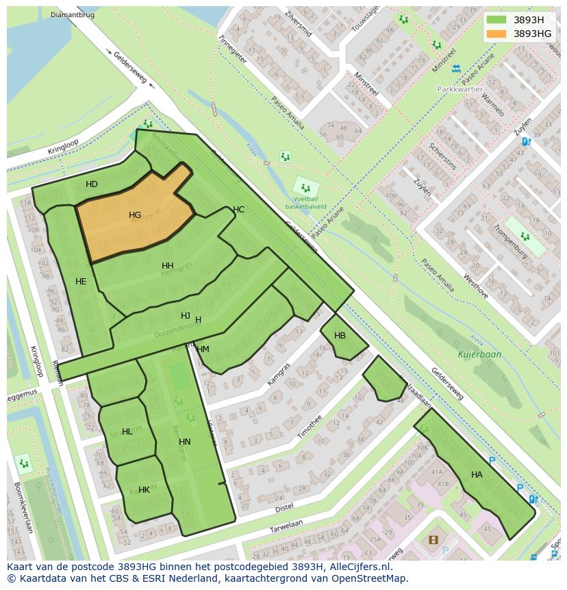 Afbeelding van het postcodegebied 3893 HG op de kaart.