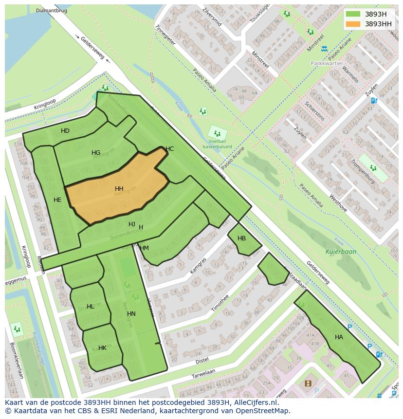 Afbeelding van het postcodegebied 3893 HH op de kaart.