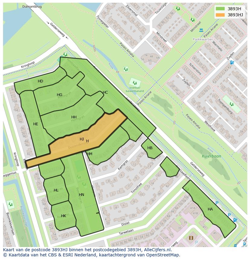 Afbeelding van het postcodegebied 3893 HJ op de kaart.