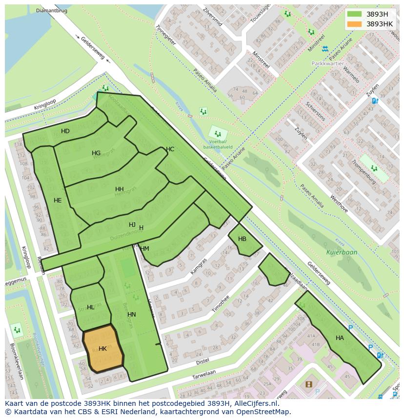 Afbeelding van het postcodegebied 3893 HK op de kaart.