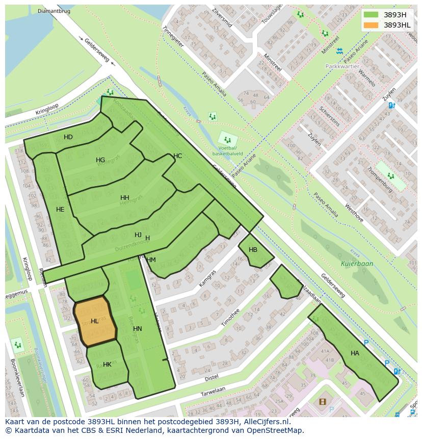 Afbeelding van het postcodegebied 3893 HL op de kaart.