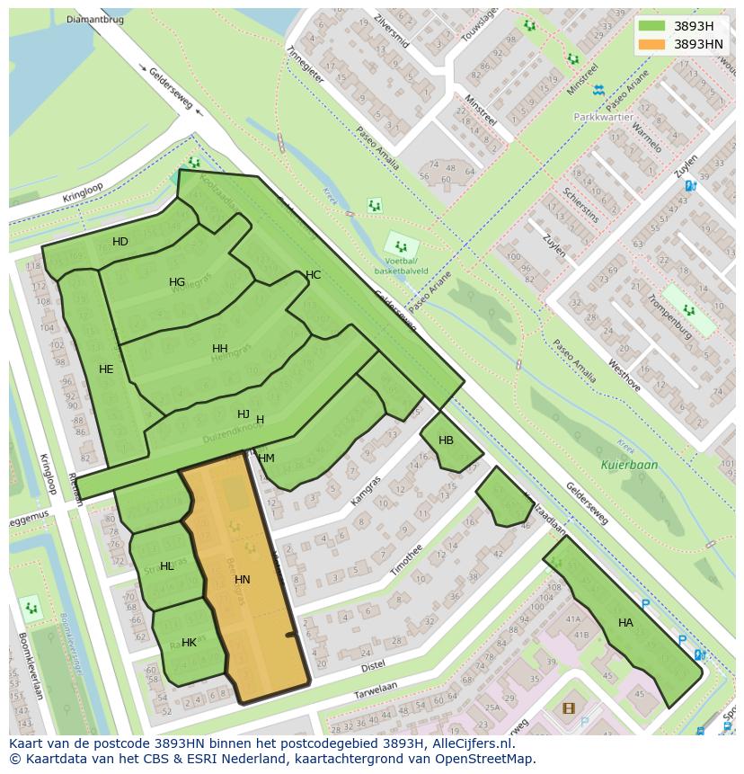 Afbeelding van het postcodegebied 3893 HN op de kaart.