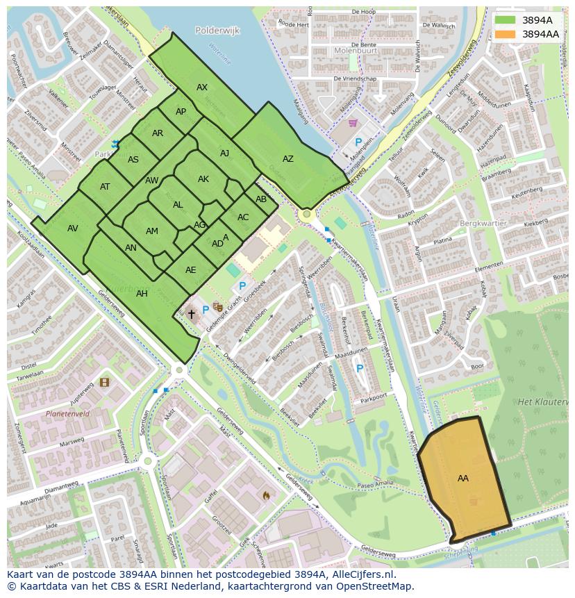 Afbeelding van het postcodegebied 3894 AA op de kaart.