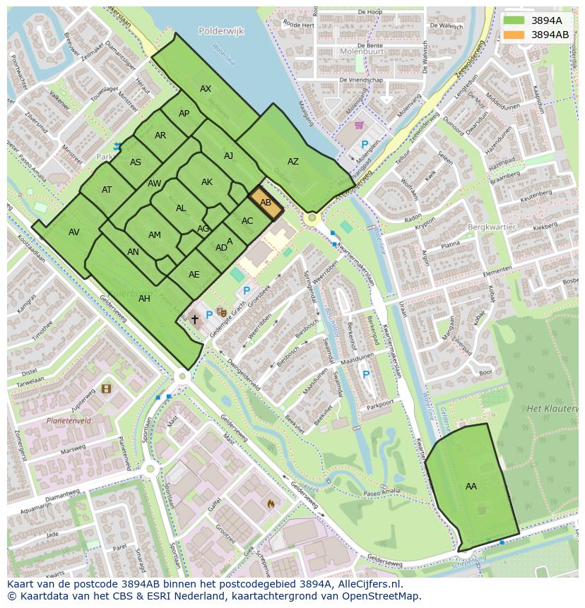 Afbeelding van het postcodegebied 3894 AB op de kaart.