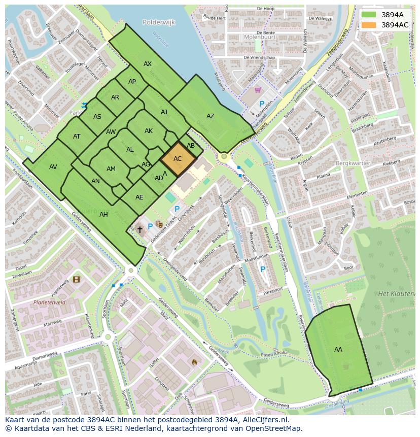 Afbeelding van het postcodegebied 3894 AC op de kaart.