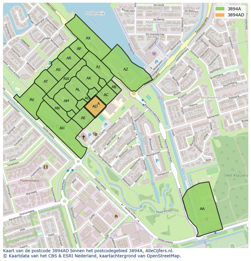 Afbeelding van het postcodegebied 3894 AD op de kaart.