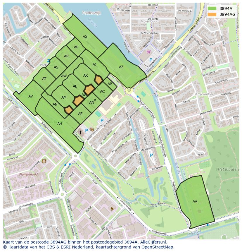 Afbeelding van het postcodegebied 3894 AG op de kaart.