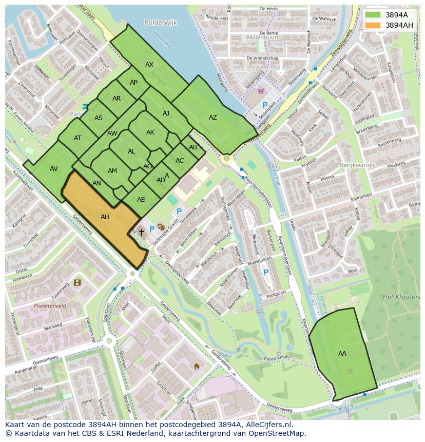 Afbeelding van het postcodegebied 3894 AH op de kaart.