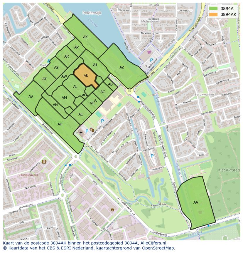 Afbeelding van het postcodegebied 3894 AK op de kaart.