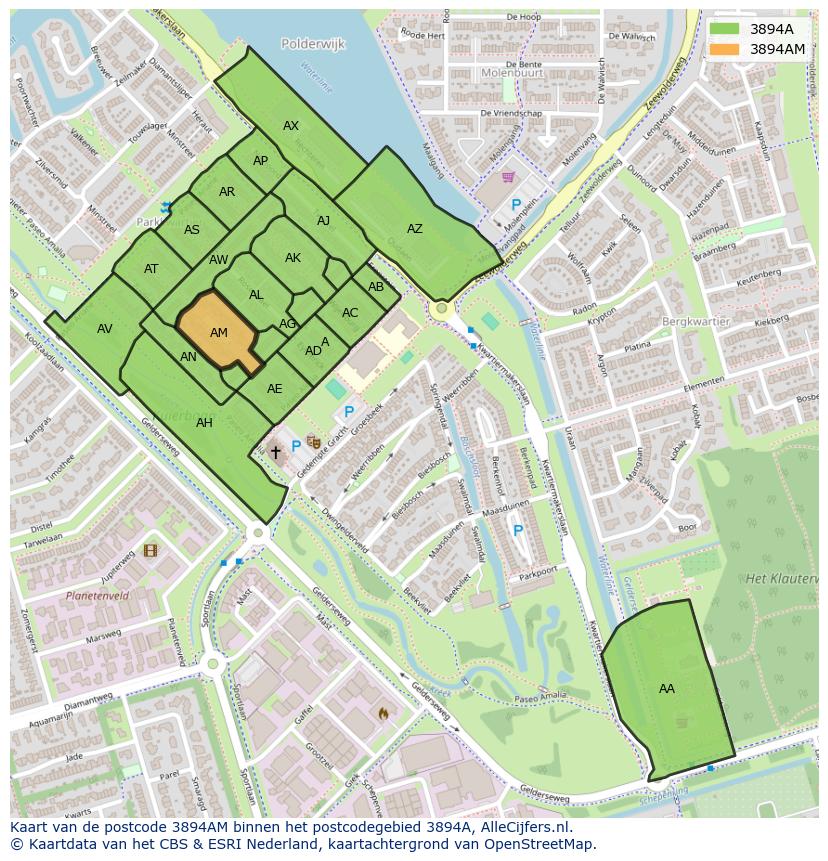 Afbeelding van het postcodegebied 3894 AM op de kaart.
