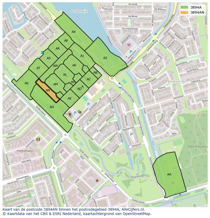 Afbeelding van het postcodegebied 3894 AN op de kaart.