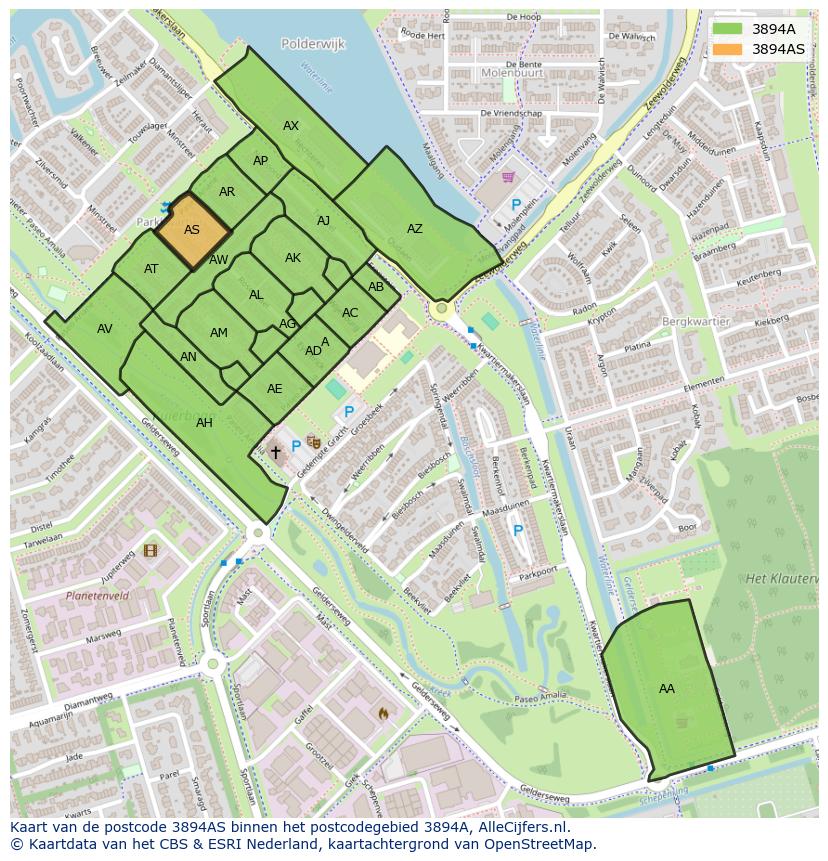 Afbeelding van het postcodegebied 3894 AS op de kaart.