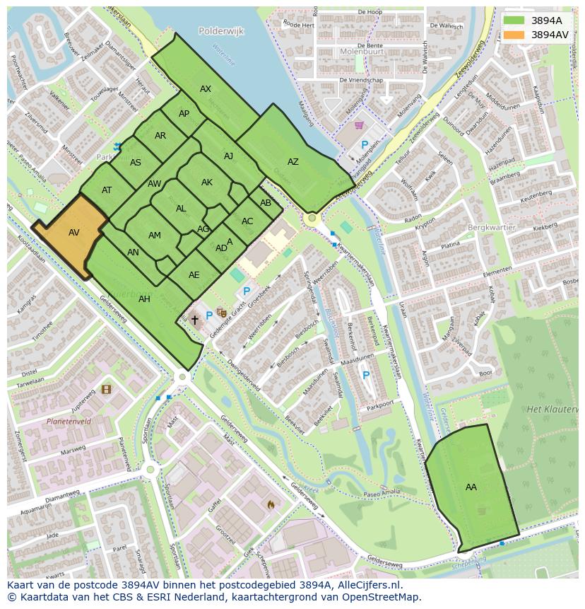 Afbeelding van het postcodegebied 3894 AV op de kaart.