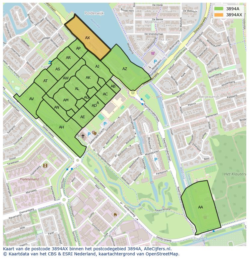 Afbeelding van het postcodegebied 3894 AX op de kaart.