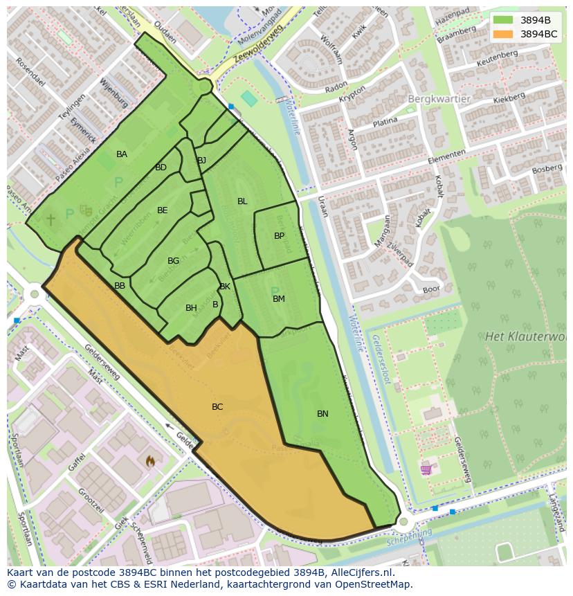 Afbeelding van het postcodegebied 3894 BC op de kaart.