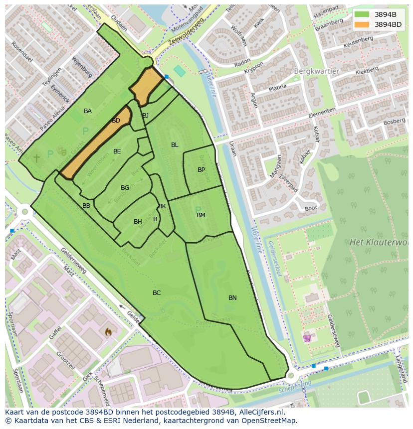 Afbeelding van het postcodegebied 3894 BD op de kaart.