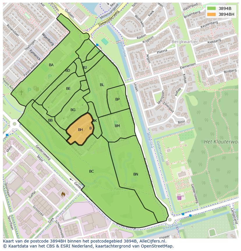 Afbeelding van het postcodegebied 3894 BH op de kaart.