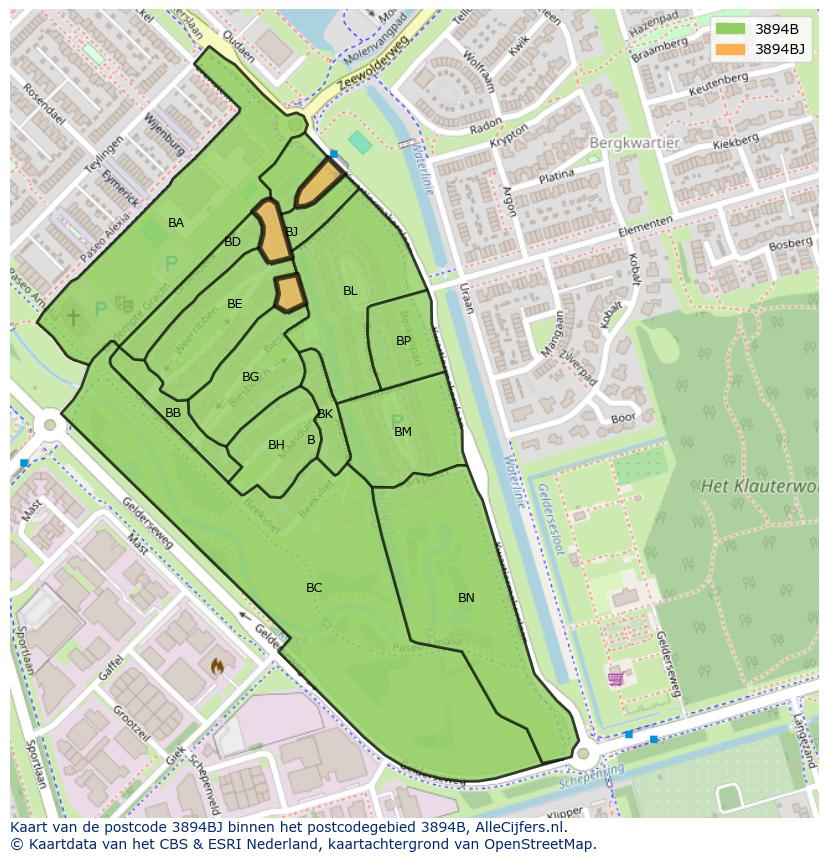 Afbeelding van het postcodegebied 3894 BJ op de kaart.