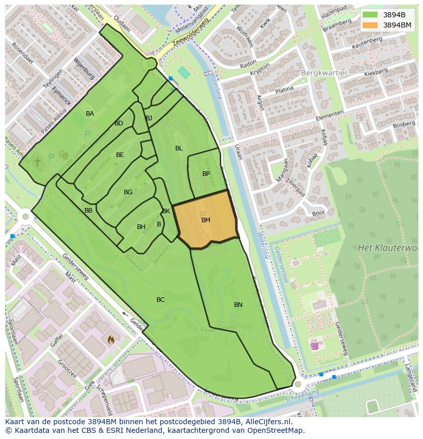 Afbeelding van het postcodegebied 3894 BM op de kaart.