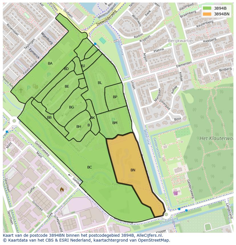Afbeelding van het postcodegebied 3894 BN op de kaart.