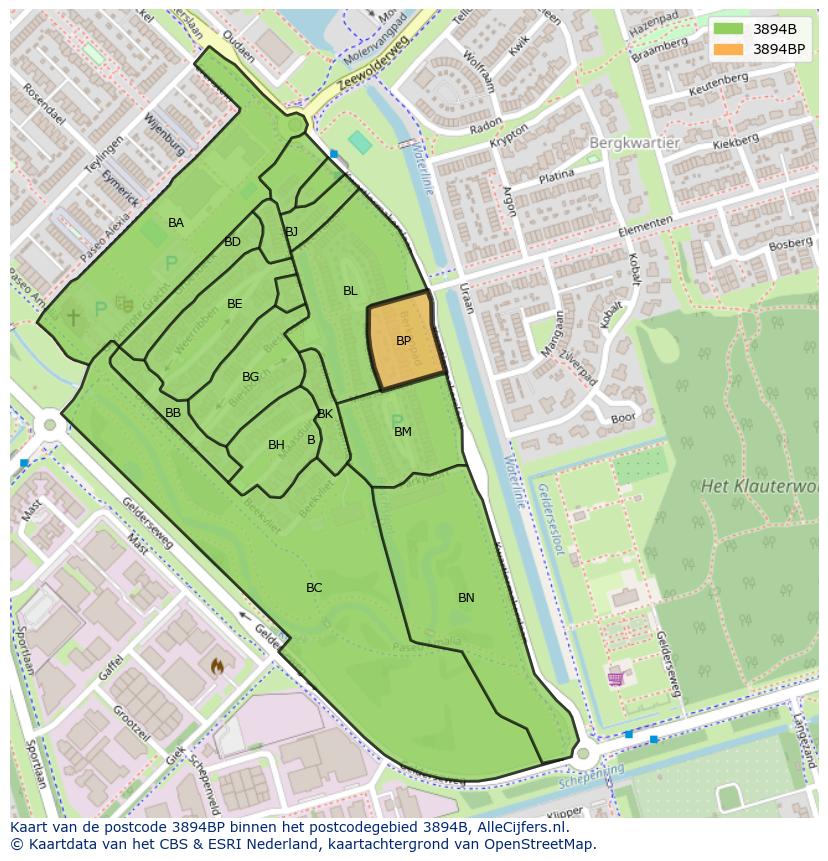 Afbeelding van het postcodegebied 3894 BP op de kaart.