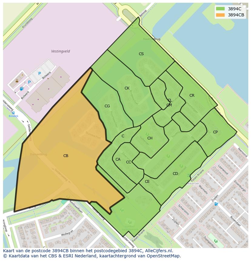Afbeelding van het postcodegebied 3894 CB op de kaart.