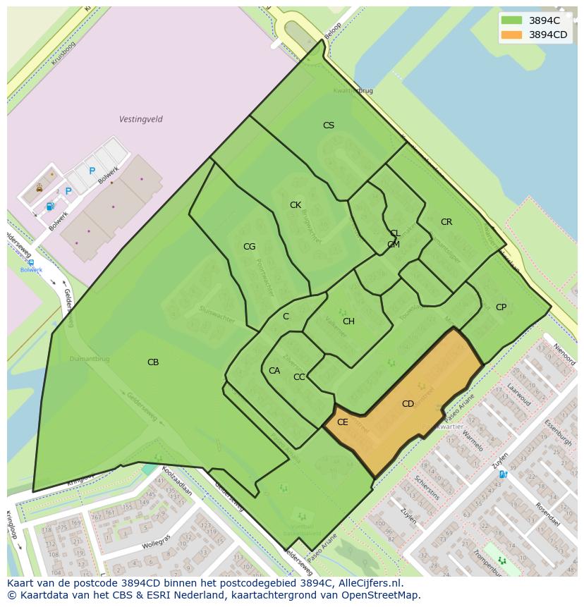 Afbeelding van het postcodegebied 3894 CD op de kaart.