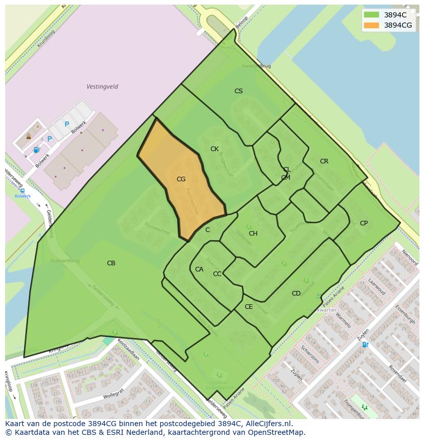 Afbeelding van het postcodegebied 3894 CG op de kaart.
