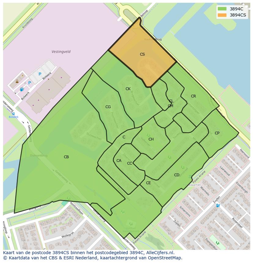 Afbeelding van het postcodegebied 3894 CS op de kaart.