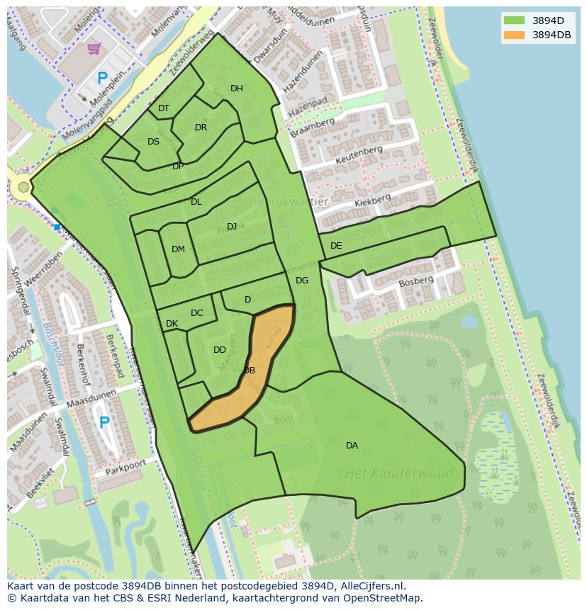 Afbeelding van het postcodegebied 3894 DB op de kaart.
