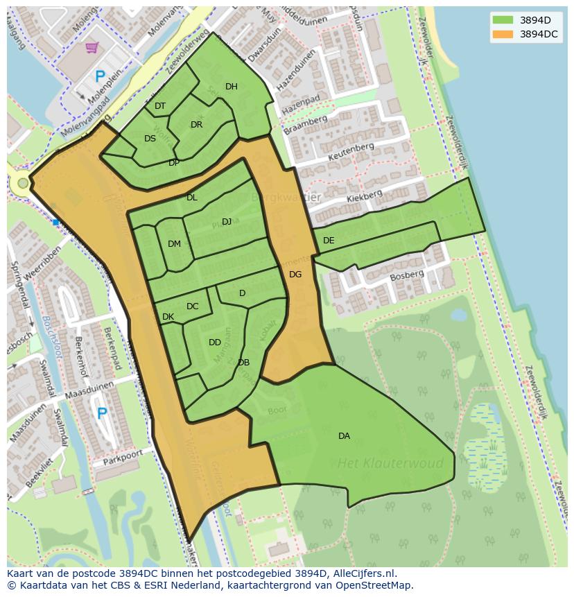Afbeelding van het postcodegebied 3894 DC op de kaart.