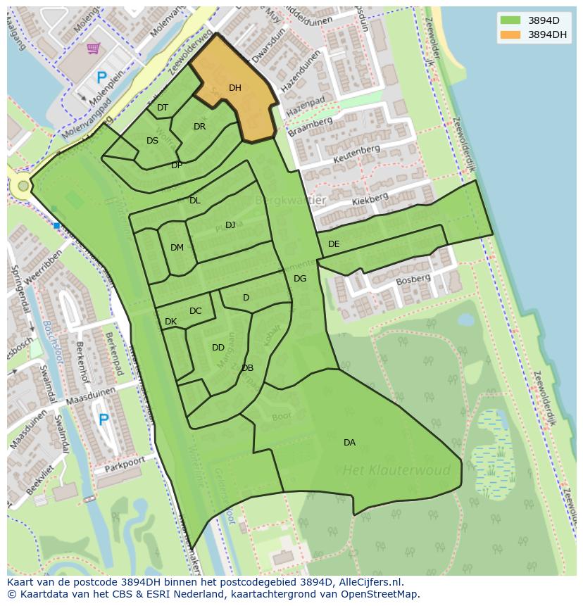 Afbeelding van het postcodegebied 3894 DH op de kaart.