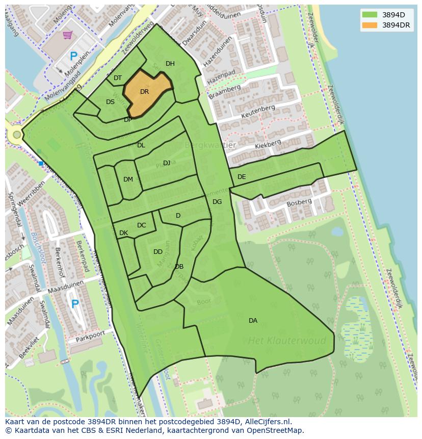 Afbeelding van het postcodegebied 3894 DR op de kaart.