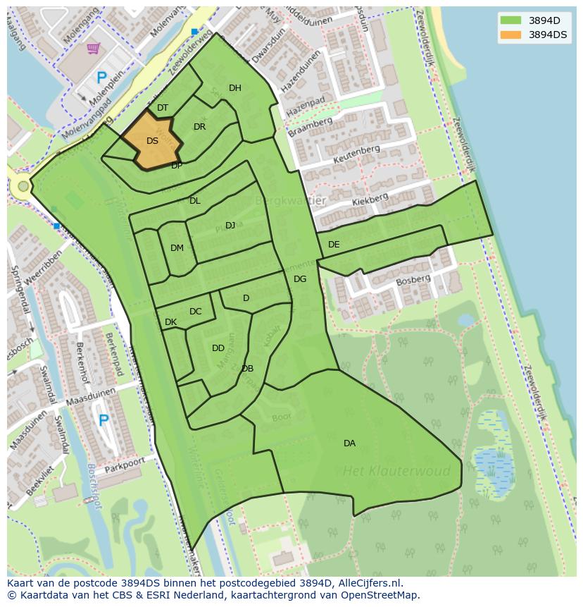 Afbeelding van het postcodegebied 3894 DS op de kaart.