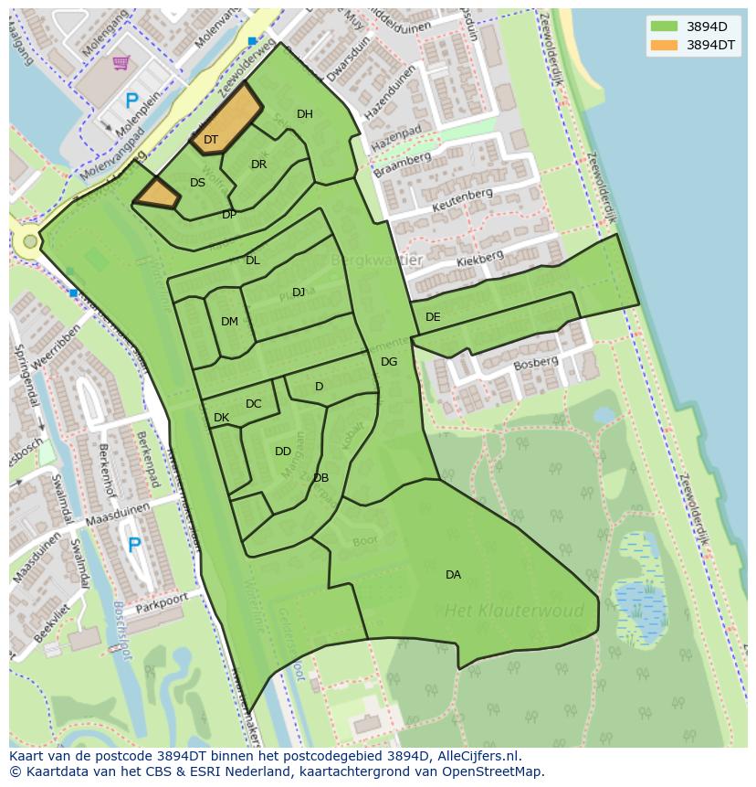 Afbeelding van het postcodegebied 3894 DT op de kaart.