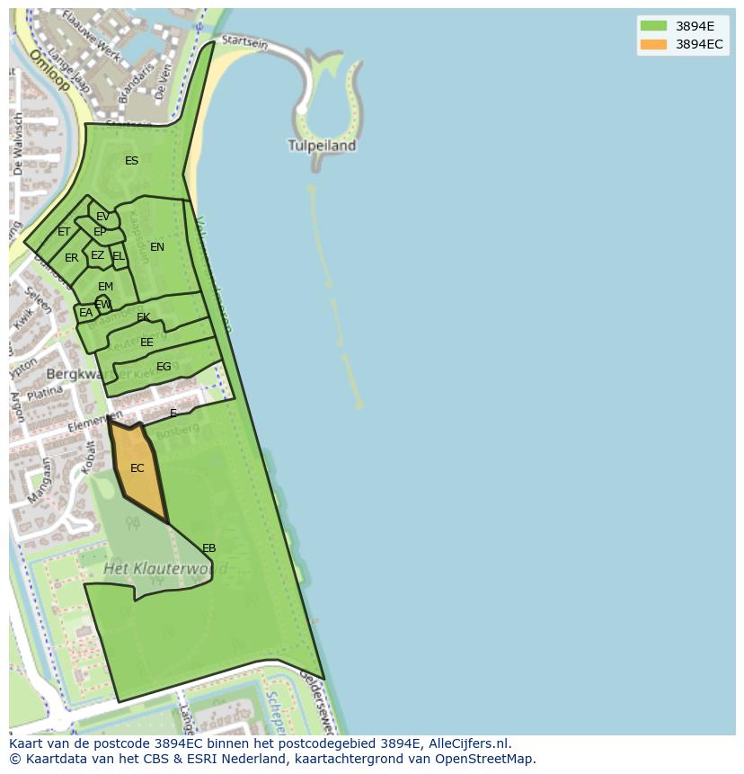 Afbeelding van het postcodegebied 3894 EC op de kaart.