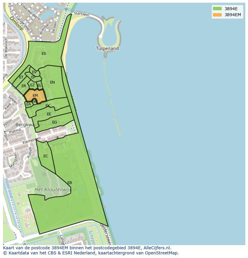 Afbeelding van het postcodegebied 3894 EM op de kaart.