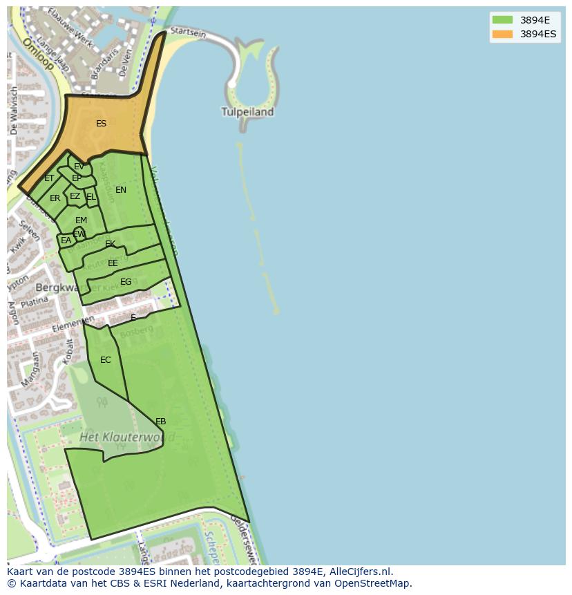 Afbeelding van het postcodegebied 3894 ES op de kaart.