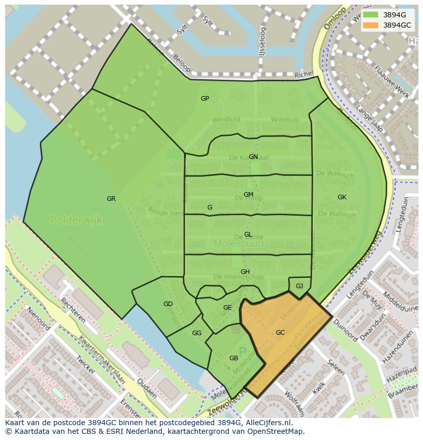Afbeelding van het postcodegebied 3894 GC op de kaart.