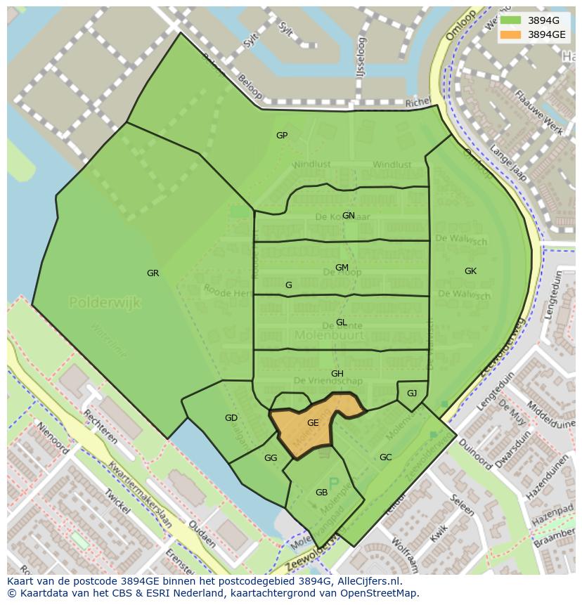 Afbeelding van het postcodegebied 3894 GE op de kaart.