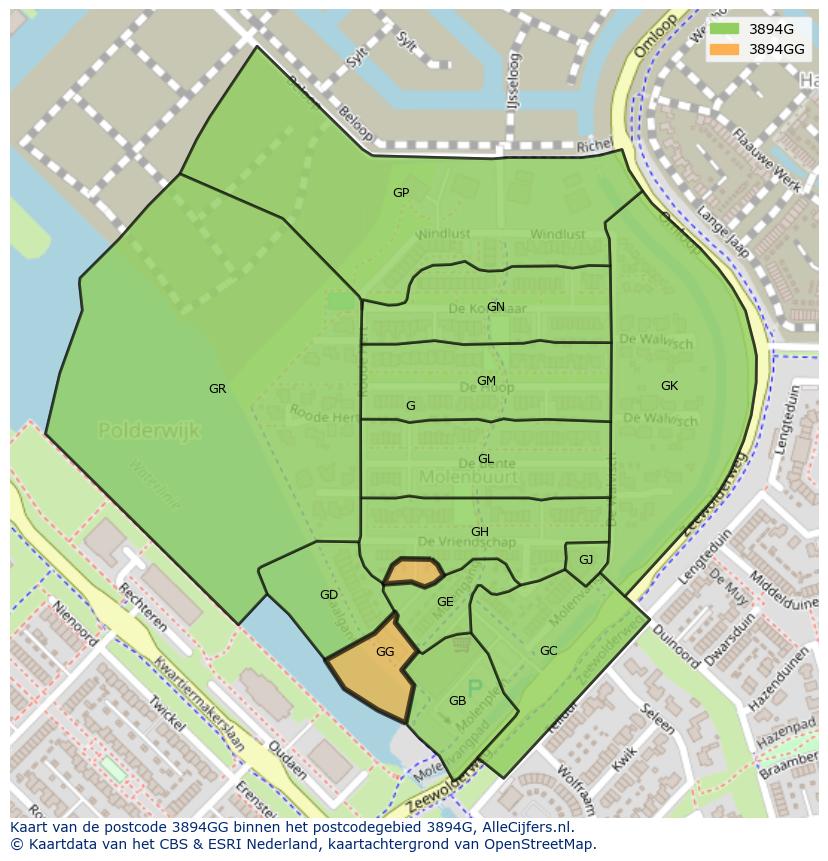 Afbeelding van het postcodegebied 3894 GG op de kaart.