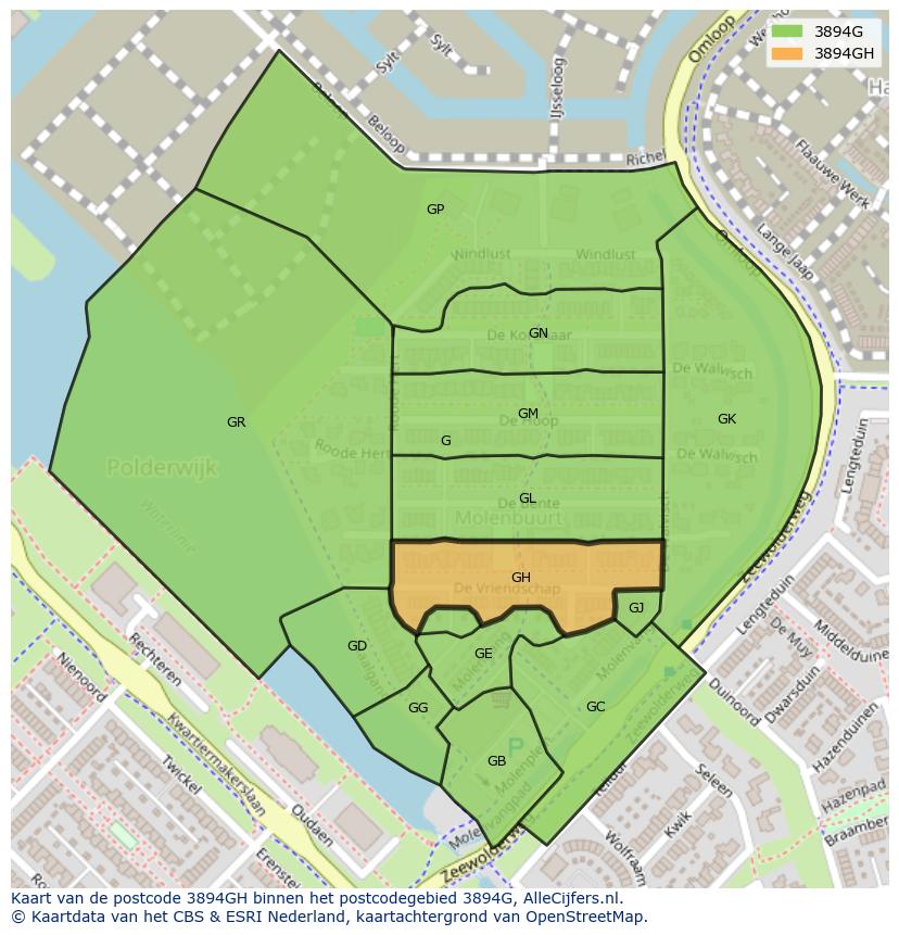 Afbeelding van het postcodegebied 3894 GH op de kaart.