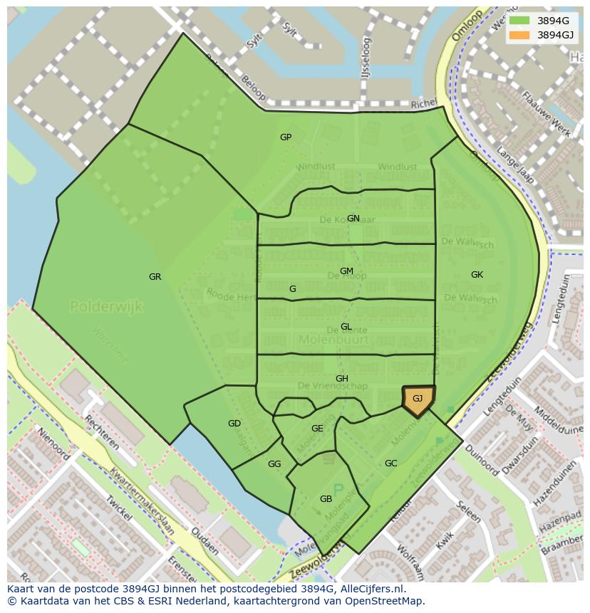 Afbeelding van het postcodegebied 3894 GJ op de kaart.