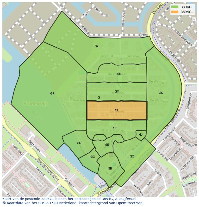 Afbeelding van het postcodegebied 3894 GL op de kaart.