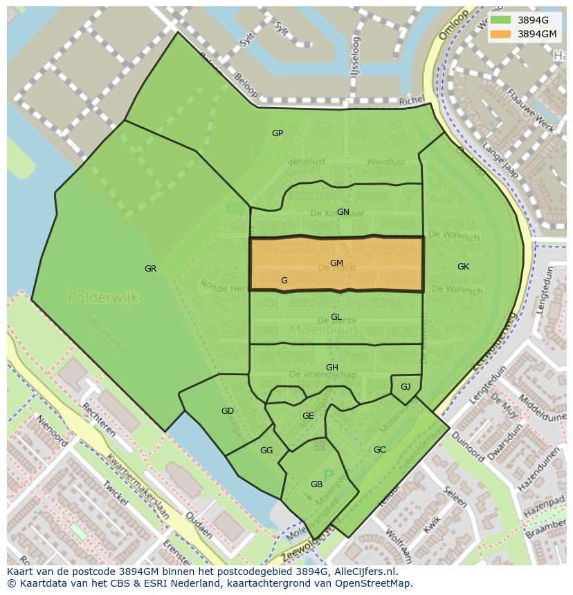 Afbeelding van het postcodegebied 3894 GM op de kaart.